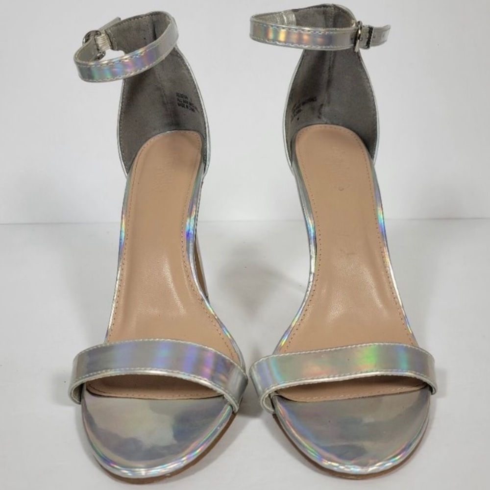 Charlotte Russe Women’s Rebekah Size 8 Silver Open Toe Ankle Strap 4.5” Heels